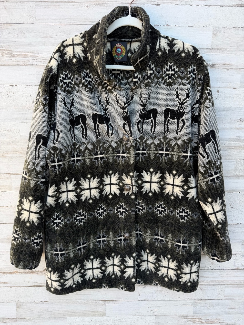 Black & White Nordic Reindeer Puffer Jacket